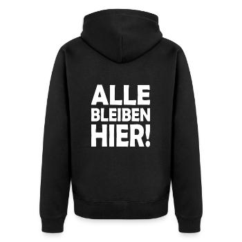 Alle bleiben hier - Unisex Premium Bio Zip Hoodie - Schwarz - Hinten - Nico (187cm)