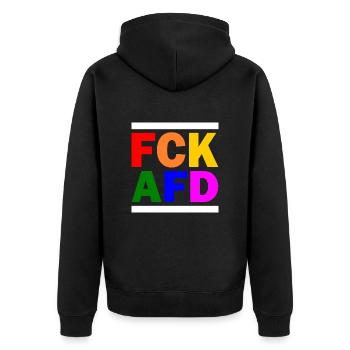 Fck afd - Unisex Premium Bio Zip Hoodie - Schwarz - Hinten - Nico (187cm)