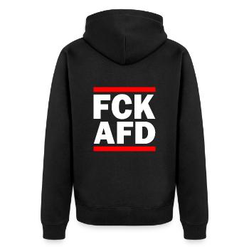 Fck afd - Unisex Premium Bio Zip Hoodie - Schwarz - Hinten - Nico (187cm)