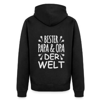 Bester Opa und Papa der Welt - Unisex Premium Bio Zip Hoodie - Schwarz - Hinten - Nico (187cm)