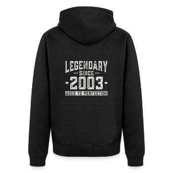 Legendär seit 2003 - Unisex Premium Bio Zip Hoodie - Schwarz - Hinten - Nico (187cm)