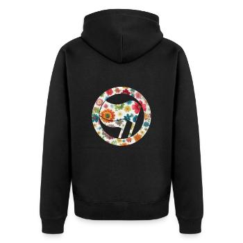 Antifa Blumen Flagge bunt rot - Unisex Premium Bio Zip Hoodie - Schwarz - Hinten - Nico (187cm)