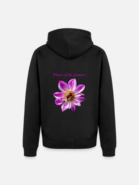 Fleur de Dahlia imperialis rose, Abeille, Naturel - Veste à capuche bio Premium Unisexe - noir