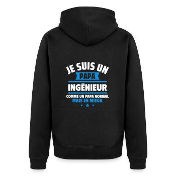 papa ingénieur, cadeau fête des pères - Veste à capuche bio Premium Unisexe - noir - Dos - Nico (187cm)