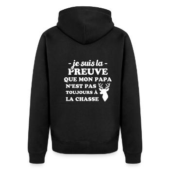 la preuve que mon papa pas toujours chasse - Veste à capuche bio Premium Unisexe - noir - Dos - Nico (187cm)