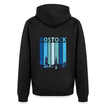 Rostock Rostocker Stadtsilhouette Geschenk - Unisex Premium Bio Zip Hoodie - Schwarz - Hinten - Nico (187cm)
