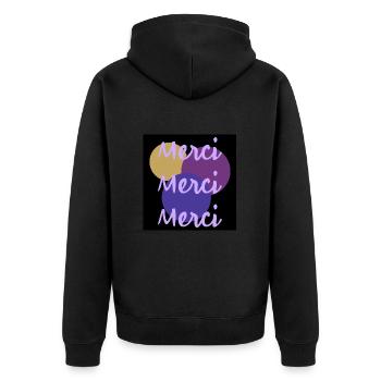MERCI. THANKS. THANK YOU. ANNIVERSAIRE. NAISSANCE. - Veste à capuche bio Premium Unisexe - noir - Dos - Nico (187cm)