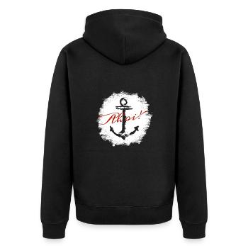 Ahoi! Ver. 1 - Unisex Premium Bio Zip Hoodie - Schwarz - Hinten - Nico (187cm)
