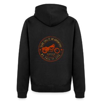 MOTORCYCLE CLUB - Vintage - Retro - Unisex Premium Organic Zip Hoodie - black - Back - Nico (187cm)