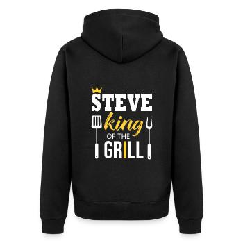 Steve, der König des Grills - Unisex Premium Bio Zip Hoodie - Schwarz - Hinten - Nico (187cm)