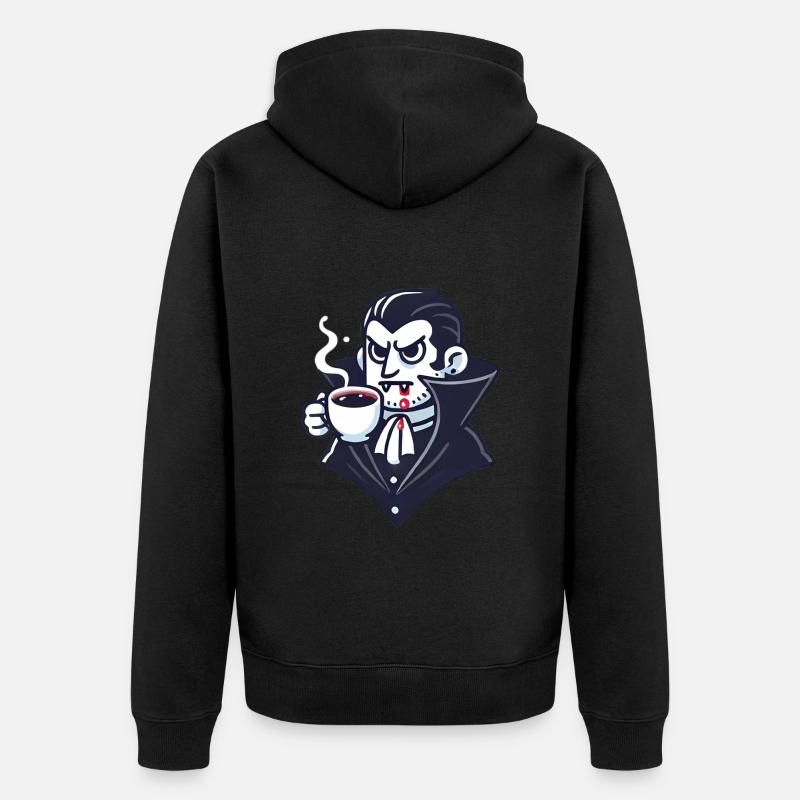 Dracula Coffee Time Cartoon Design - Veste à capuche bio Premium Unisexe - noir