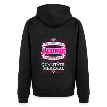 Qualitätsmerkmal Leonie einfach Erstklassig - Unisex Premium Bio Zip Hoodie - Schwarz - Hinten - Nico (187cm)