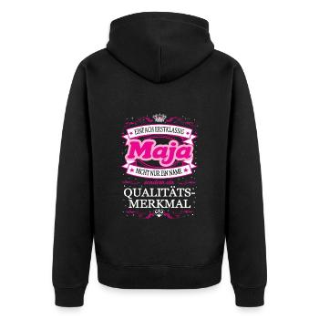 Quality feature Maja simply first-class - Unisex Premium Organic Zip Hoodie - black - Back - Nico (187cm)