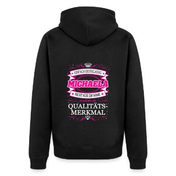 Caractéristique de qualité Michaela tout simplement de première classe - Veste à capuche bio Premium Unisexe - noir - Dos - Nico (187cm)