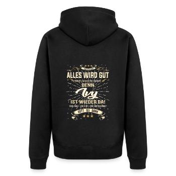 Alles wird gut denn Ivy Ist da Outfit - Unisex Premium Bio Zip Hoodie - Schwarz - Hinten - Nico (187cm)
