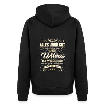 Alles wird gut denn Wilma Ist da Outfit - Unisex Premium Bio Zip Hoodie - Schwarz - Hinten - Nico (187cm)
