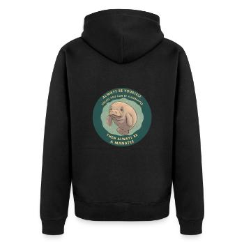 Sei Du selbst oder sei ein Manatee Lebensweisheit - Unisex Premium Bio Zip Hoodie - Schwarz - Hinten - Nico (187cm)