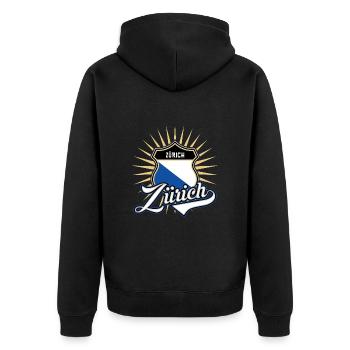 Zurich - Unisex Premium Organic Zip Hoodie - black - Back - Nico (187cm)