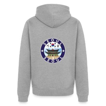 Seoul - Unisex Premium Organic Zip Hoodie - heather grey - Back - Nico (187cm)
