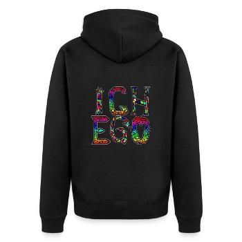 ICH EGO - Heute zähle nur ich - by YoshiArt - Unisex Premium Bio Zip Hoodie - Schwarz - Hinten - Nico (187cm)