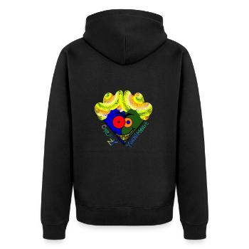Crazy YoshiHeart - Edition 2 - Das verrückte Herz - Unisex Premium Bio Zip Hoodie - Schwarz - Hinten - Nico (187cm)