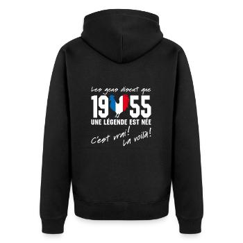 Né en 1955 - Coq aux couleurs françaises - Veste à capuche bio Premium Unisexe - noir - Dos - Nico (187cm)