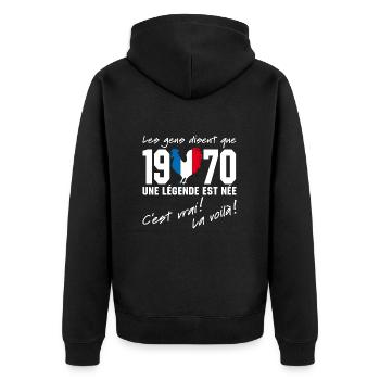 Né en 1970 - Coq aux couleurs françaises - Veste à capuche bio Premium Unisexe - noir - Dos - Nico (187cm)