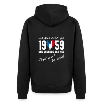 Né en 1959 - Coq aux couleurs françaises - Veste à capuche bio Premium Unisexe - noir - Dos - Nico (187cm)