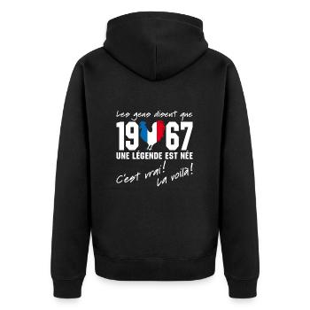Né en 1967 - Coq aux couleurs françaises - Veste à capuche bio Premium Unisexe - noir - Dos - Nico (187cm)