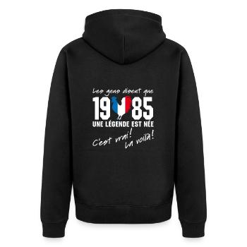 Né en 1985 - Coq aux couleurs françaises - Veste à capuche bio Premium Unisexe - noir - Dos - Nico (187cm)