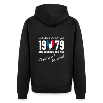 Né en 1979 - Coq aux couleurs françaises - Veste à capuche bio Premium Unisexe - noir - Dos - Nico (187cm)