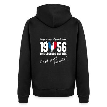 Né en 1956 - Coq aux couleurs françaises - Veste à capuche bio Premium Unisexe - noir - Dos - Nico (187cm)