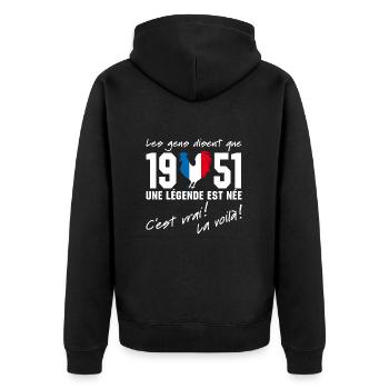 Né en 1951 - Coq aux couleurs françaises - Veste à capuche bio Premium Unisexe - noir - Dos - Nico (187cm)