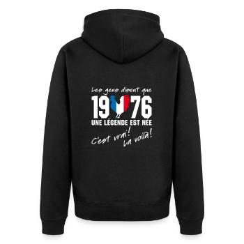 Né en 1976 - Coq aux couleurs françaises - Veste à capuche bio Premium Unisexe - noir - Dos - Nico (187cm)