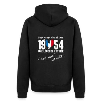 Né en 1954 - Coq aux couleurs françaises - Veste à capuche bio Premium Unisexe - noir - Dos - Nico (187cm)