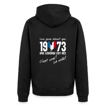 Né en 1973 - Coq aux couleurs françaises - Veste à capuche bio Premium Unisexe - noir - Dos - Nico (187cm)