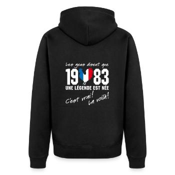 Né en 1983 - Coq aux couleurs françaises - Veste à capuche bio Premium Unisexe - noir - Dos - Nico (187cm)