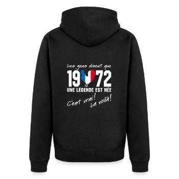 Né en 1972 - Coq aux couleurs françaises - Veste à capuche bio Premium Unisexe - noir - Dos - Nico (187cm)