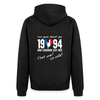 Né en 1994 - Coq aux couleurs françaises - Veste à capuche bio Premium Unisexe - noir - Dos - Nico (187cm)