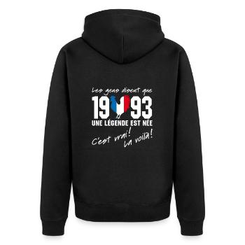 Né en 1993 - Coq aux couleurs françaises - Veste à capuche bio Premium Unisexe - noir - Dos - Nico (187cm)