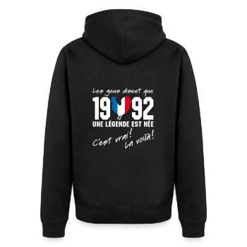 Né en 1992 - Coq aux couleurs françaises - Veste à capuche bio Premium Unisexe - noir - Dos - Nico (187cm)
