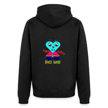 YoshiHeart Human - Ein Herz geht um die Welt - Unisex Premium Bio Zip Hoodie - Schwarz - Hinten - Nico (187cm)