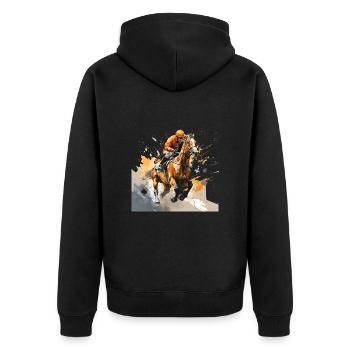 Pferderennen sind spannende Sportereignisse - Unisex Premium Bio Zip Hoodie - Schwarz - Hinten - Nico (187cm)
