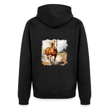 Pferde sind treue Begleiter - Unisex Premium Bio Zip Hoodie - Schwarz - Hinten - Nico (187cm)