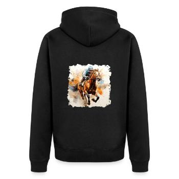 Pferd und Jockey auf der Rennbahn - Unisex Premium Bio Zip Hoodie - Schwarz - Hinten - Nico (187cm)