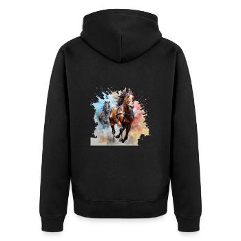 Wenn Pferde um die Wette rennen - Unisex Premium Bio Zip Hoodie - Schwarz - Hinten - Nico (187cm)