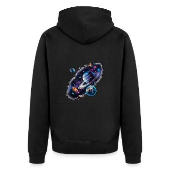 Das Universum, eine faszinierende Reise - Unisex Premium Bio Zip Hoodie - Schwarz - Hinten - Nico (187cm)