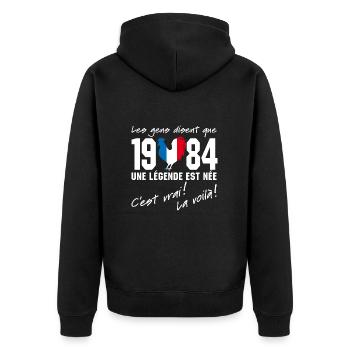 Né en 1984 - Coq aux couleurs françaises - Veste à capuche bio Premium Unisexe - noir - Dos - Nico (187cm)