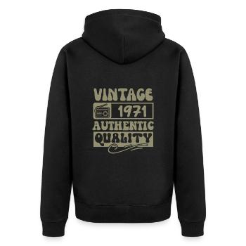 Authentisch 1971 Jahrgang 1971 - Jahrgang 1971 Retro - Unisex Premium Bio Zip Hoodie - Schwarz - Hinten - Nico (187cm)