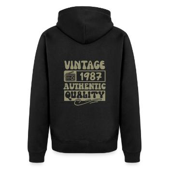 Authentisch 1987 Jahrgang 1987 - Jahrgang 1987 Retro - Unisex Premium Bio Zip Hoodie - Schwarz - Hinten - Nico (187cm)